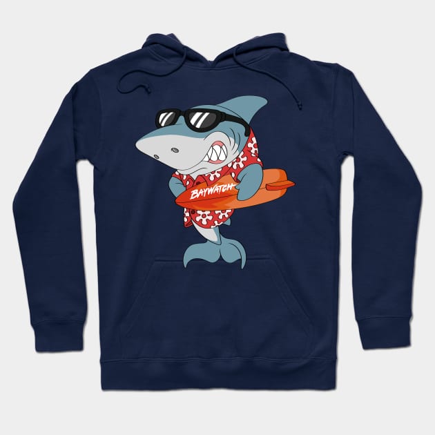 Mitch The Daddy Shark Baywatch Guard - Blue Sharky Version Hoodie by Celestial Crafts